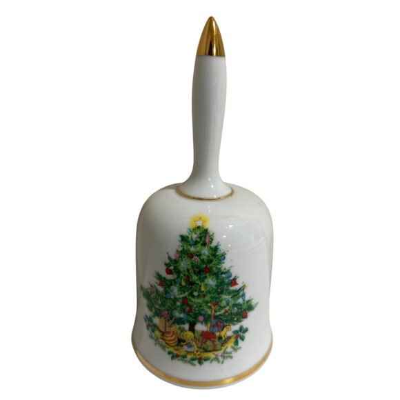 Vintage Christmas 1982 Porcelain Bell With Christmas Tree Design Western Germany - Picture 1 of 5